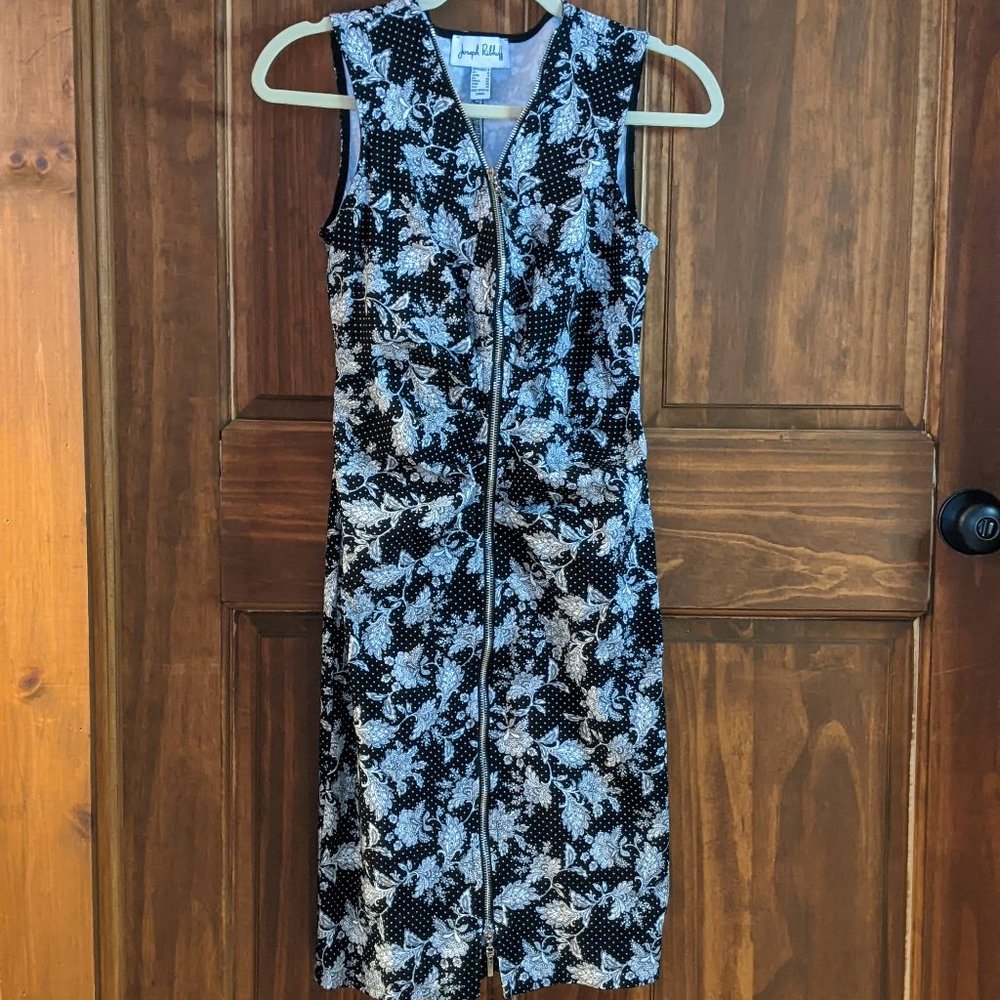 Joseph Ribkoff Floral Polka Dot Zip-Up Sheath Dress